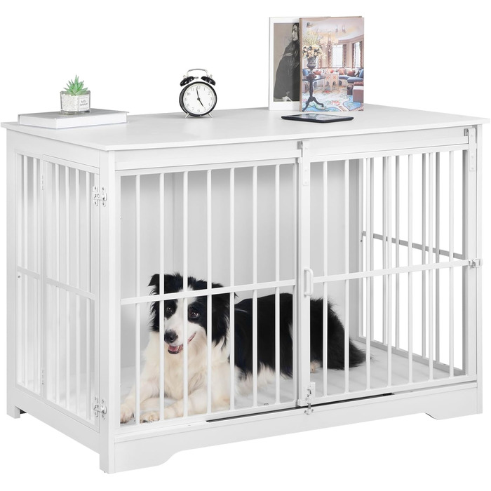 Клітка для собак Hzuaneri, 110 см, з 2 дверцятами, сучасний дизайн, для собак маленьких, середніх та великих (до 100 кг), білий колір, DFC84413W
