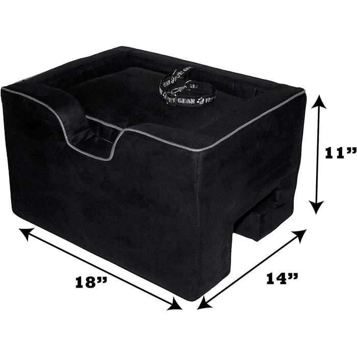 Підвищувач для автокрісла Pet Gear Lookout Booster, знімний м'який подушка, страховий трос, швидка установка без інструментів (Чорний, Середній)