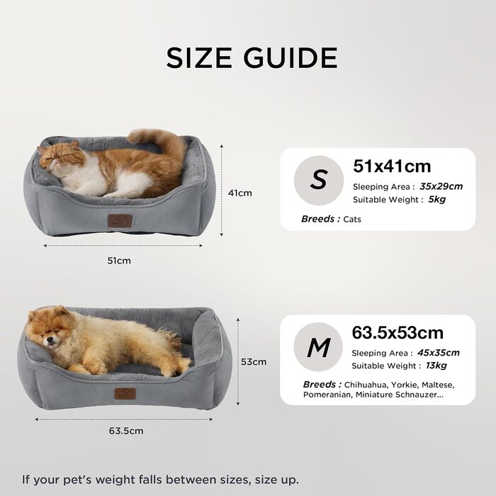 Ліжко для кота BEDSURE, 51x41 см, сіре. Зручне ліжечко для кота та маленьких собак з неслизьким дном та м'яким бортиком. Підходить для дому.