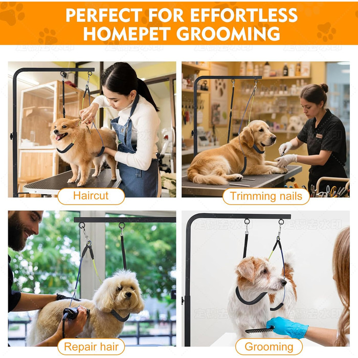 Підтримка для грумінгу собак, регульована, для маленьких та середніх порід, з кліпсою, петля для грумінгу, без підтримки спини та стегна (чорний, 111,8 см, арка + міцна кліпса + гамак)