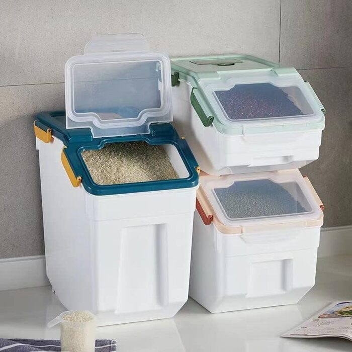 Контейнер для корму для собак, 10 кг, герметичний, на колесах, без BPA, сірий, 2 шт. (36x23x36 см)