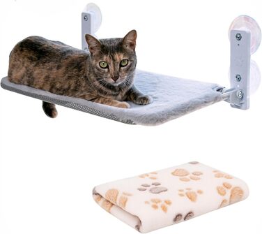 Гамак для кота на вікно, сірий, ліжко + ковдра (30 x 45 см), сірий колір