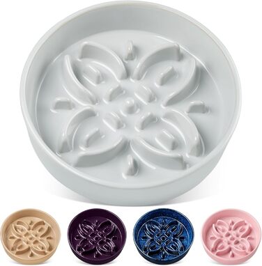 Миска для собак Vancasso з кераміки для повільного годування, пазл-миска з квітковим лабіринтом, протиковзна миска для великих порід, 3 чашки, сіро-блакитний колір