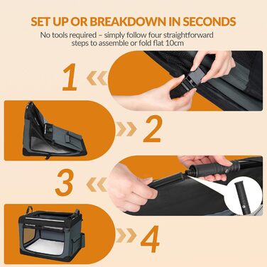 Транспортна переноска для собак Fobyfurny, сіра, 60 x 42 x 42 см, 60 л, з відбиваючими смугами та кишенями, знімний мат, Oxford-тканина, FPDT005OG1