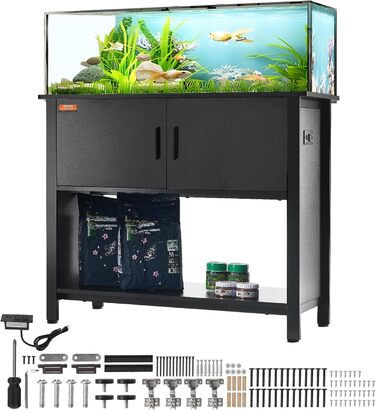 VEVOR акваріумна підставка 40 гал, сталево-MDF, для риб та рептилій, 93x48x80 см, до 152 кг, з шафою та вбудованою панеллю живлення, чорна