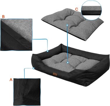 Крісло-ліжко для собак великих та середніх порід - зручне лежак для тварин, водонепроникне, 92x73 см (XL, чорний з сірим)
