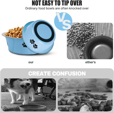 Набір мисок для собак та котів SUOXU з нержавіючої сталі (1560 мл, 2 шт.), з антиковзною основою, для великих, середніх та маленьких порід - (Блакитний, S-860 мл)