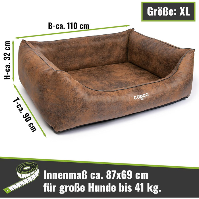 CopcoPet лежанка для собак великих порід【миється та не слизька】 Корзина для собак XXL з штучної шкіри, що імітує велюр, захищає суглоби, підходить для дому, легка у догляді, лежанка для собак у коричневому кольорі 110 x 90 см, розмір L 110 x 90 x 30 см, а