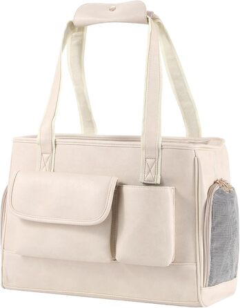 Сучасна переноска для тварин з екошкіри, біла, з кишенями, для котів та собак, схвалена авіаперевізниками