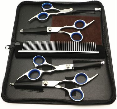Набір ножиць для грумінгу собак 6 дюймів з безпечними закругленими кінцями, для вирівнювання та стрижки шерсті собак та котів, (5 шт.) з шкіряним чохлом