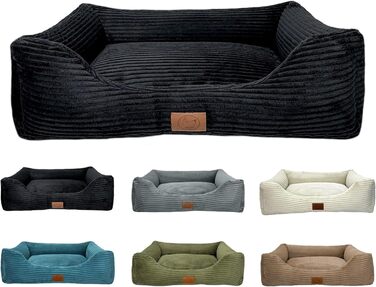 Ортопедичне ліжко для собак Elropet з м'якого корду, кошик для собак (Чорний, S (75x55x20cm))