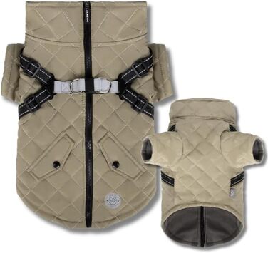 Теплий водонепроникний зимовий пуховик для собак Lalzoo LUVI 2-в-1 з інтегрованим нашийником – для маленьких та середніх собак, світлодіодна куртка, бежевий, розмір S