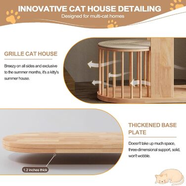 Великий котячий будиночок з подряпальником 190 см - стабільний дерев'яний комплекс для котів з посиленою колоною з сизалю, великим сплетеним будиночком, 3 оглядовими платформами та просторою капсулою, для великих котів