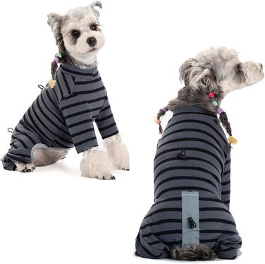 Зимовий теплий одяг для собак: теплий пуловер з бавовни, смугастий, регульований, світловідбиваючий, для малих та середніх собак, сірий, розмір M