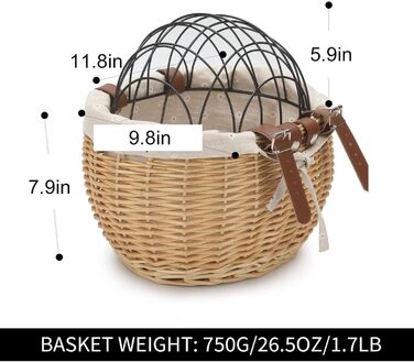 Корзина для велосипеда Perfeclan для тварин (котів та собак), з металевим покриттям, кріпиться на руль, дерев'яного кольору, для прогулянок на велосипеді