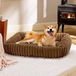 Ліжко для собак BEDSURE середнє 91x68x20 см, корд-фліс, м'яке, з високими бортами, коричневе, пране
