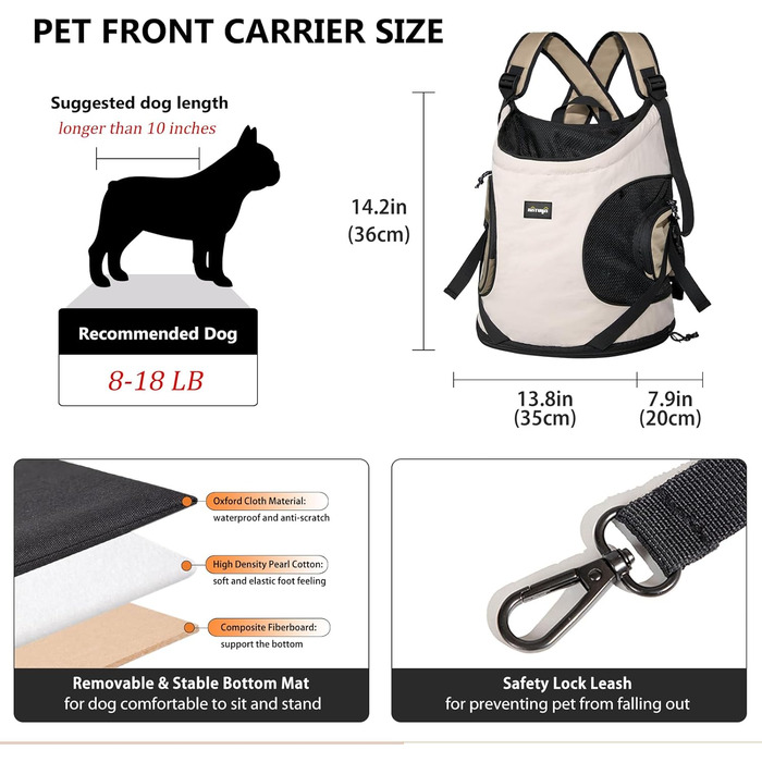 NATUYA Сумка-переноска для собак, переноска для тварин з м'якою підстилкою, 2 кишені на блискавці, для подорожей, прогулянок, переноска для собак з переднім доступом (Абрикосовий)