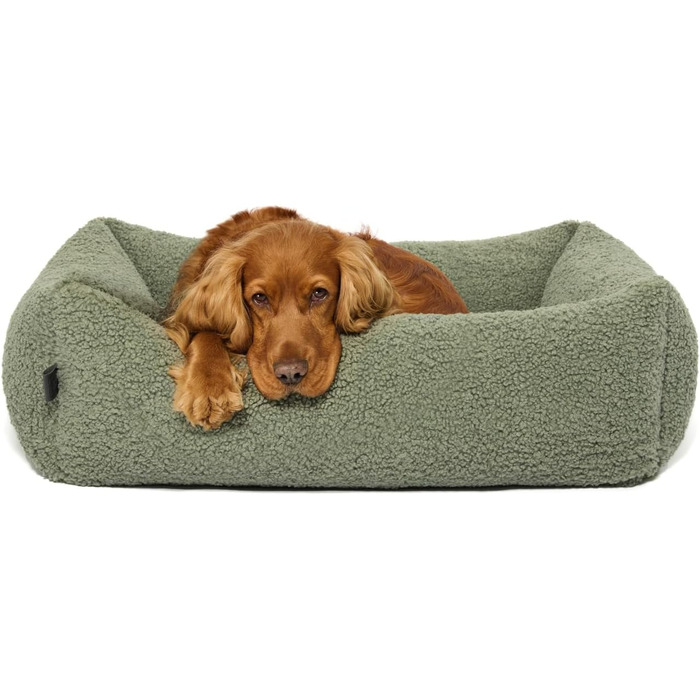 PAW WOW Sven: Ортопедичне ліжко для собак | З м'якої тканини-тедді | Для маленьких, середніх та великих собак (Оливковий, 80x60 см)