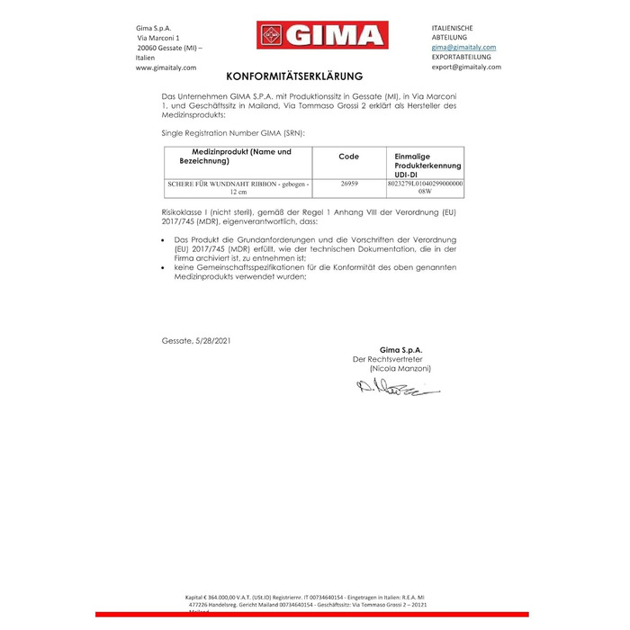 Ножиці для тканини Gima, зігнутий кінець, 12 см, нержавіюча сталь