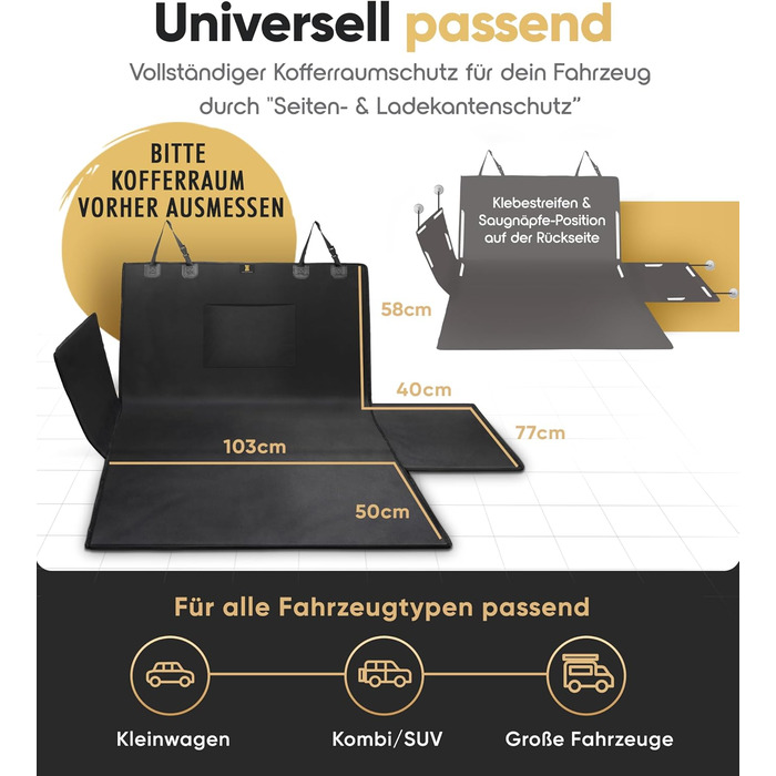 Захист для багажника автомобіля для собак HELDENWERK - універсальний, водовідштовхувальний, стійкий до подряпин, з захистом бокових панелей та краю завантаження. Підходить для собак.