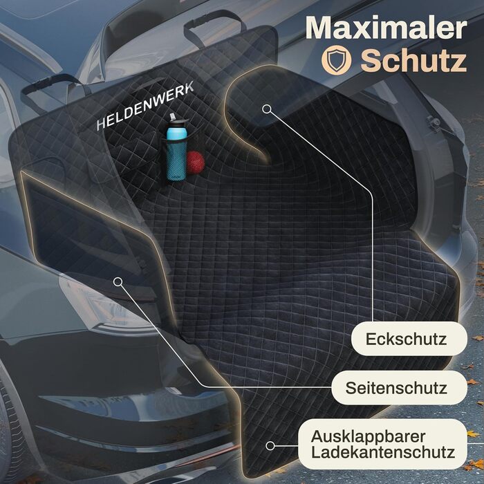 Захист для багажника авто від бруду та подряпин для собак HELDENWERK, чорний, преміум-якість, стежканий, з захистом бокових панелей та краю багажника, водовідштовхувальний, універсальний