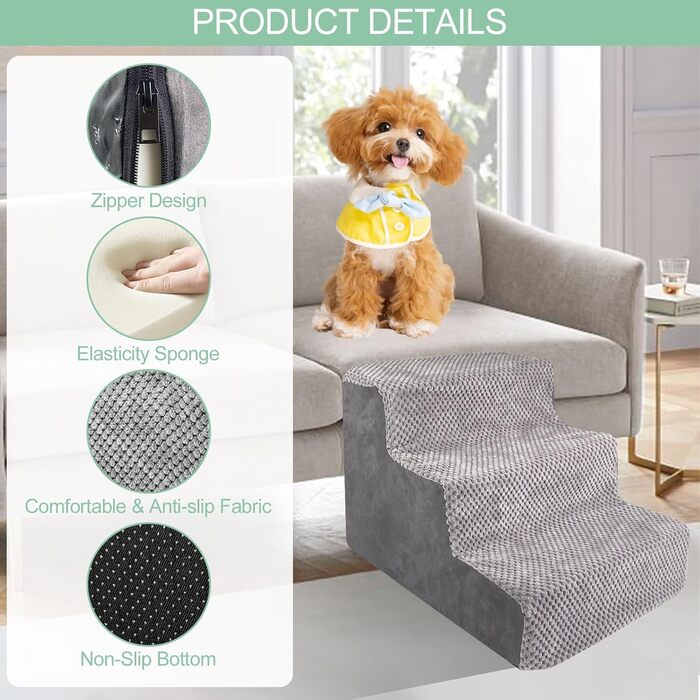 Сходинки для собак та котів: 3 сходинки, сірі, для літніх та поранених тварин