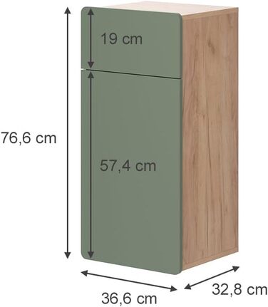 Пенал Vicco Izan білий глянець 36.6x76.6 см з шухлядою і дверцятами, середній, зелений/дуб Goldkraft