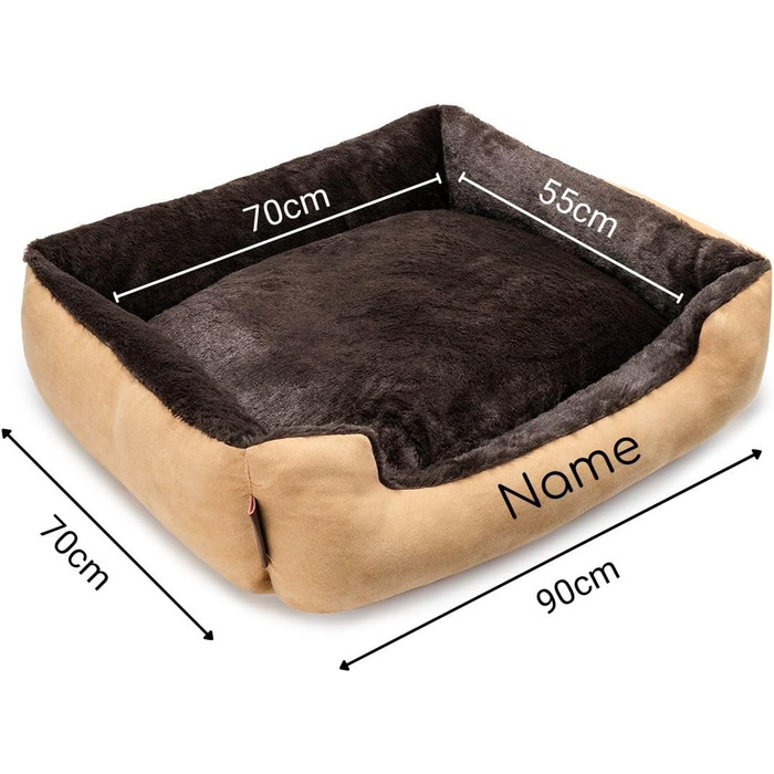 Килимок для собак Lionto з двостороннім подушкою та нековзною основою, міцний лежак для домашніх тварин з глибоким входом, підходить для собак та котів будь-якого віку, 50x37 см, м'який лежак для собак, (Д 90 x Ш 70 x В 20 см (з іменним нанесенням), бежев