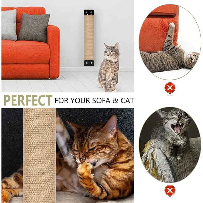 Кігтеточка для котів на стіну з сизалю - міцна кігтеточка-стовпчик для котів