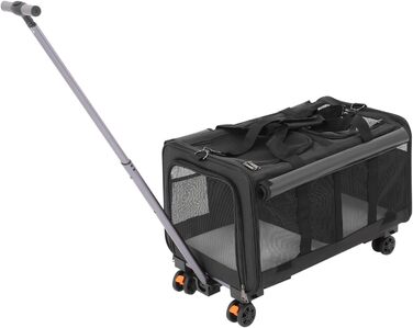 Транспортна переноска для котів та собак, мобільна сумка для 2 тварин, з колесами, знімна, складана, вантажопідйомність 17,5 кг, для прогулянок та парку (Чорний)