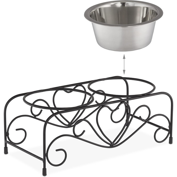 Набір мисок для собак Relaxdays з підставкою: 2 миски з нержавіючої сталі, 800 мл (чорний/сріблястий)