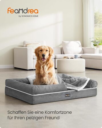 Ортопедичне ліжко для собак Feandrea, м'яке, з піднятими бортиками, 112x86x18 см, сіре