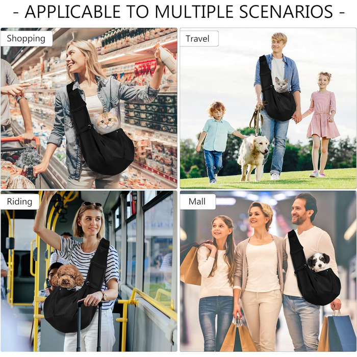 Слінг-переноска для собак та котів, чорний. Регульований плечовий ремінь для прогулянок та активного відпочинку