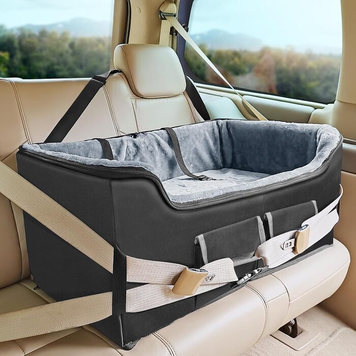 Автокрісло для собак Babenest, чорне, L - стабільне, для кількох тварин, з ременями безпеки