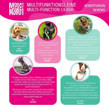 Повідок для собак Max & Molly 2м, мультифункціональний, з 2 карабінами, леопардовий рожевий, розмір L, м'яконабивний, безпечний і гнучкий
