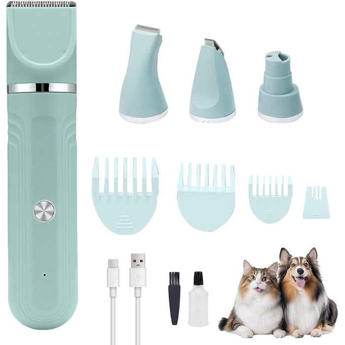 Набір для догляду за собаками вдома - 4-в-1. Електричні ножиці, регульовані, для цуценят, зелений