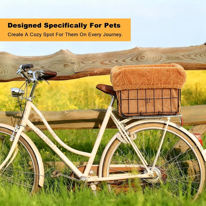 Фарбований кошик для велосипеда для собак з підстилкою, теплий та м'який, з міцної тканини, комфортний, для собак