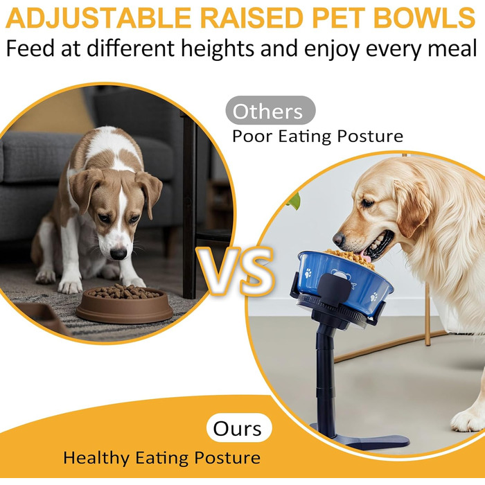 Підвищений годівниця для собак DOUDING: підставка з нержавіючої сталі, регульована висота та нахил, антиковзаюча, для малих, середніх та великих собак