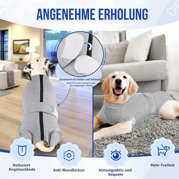 Комбінезон для собак після операції SlowTon: м'який, дихаючий, захист від витікання, альтернатива електронного нашийника, для собак після кастрації, сірий, розмір S