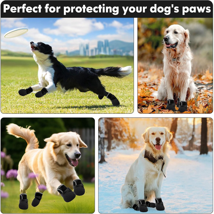 Собачі черевики DOGOYS, водонепроникні, нековзкі, для середніх і великих собак, 4 шт, зимові та літні, міцна підошва, чорні