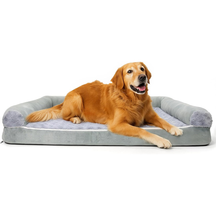 Ортопедичне ліжко для собак 90x65x18 см, м'яке ліжко-софа з бортиками, плюшевий рожевий принт, знімний та пральний чохол, неслизьке та водонепроникне, ліжко середнього розміру для собак середніх порід