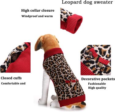Пуловер для собак Класичний леопардовий принт, тепла куртка для собак на осінь/зиму, розмір XL