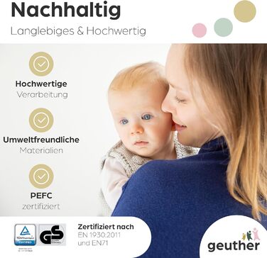 Захист для сходів Geuther Oris | Дверний захист для сходів з кріпленням, ширина 67-95 см | Стабільний захист з розпашною дверцятами | Дерев'яне дитяче гiтер, натуральний лак 67-95 см