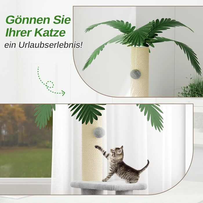 Кігтеточка Kratzbaum 90 см: кігтешкребок, будиночок та іграшки для котів (сірий)