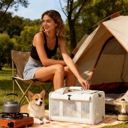 Транспортна сумка для собак та котів, переноска для цуценят, кремового кольору. Ідеально для подорожей, прогулянок та кемпінгу