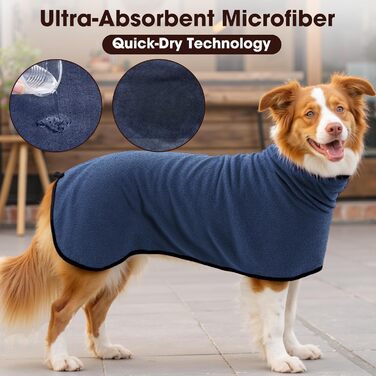 Рушник для собак з мікрофібри, халат для собак середніх та великих порід, швидковисихаючий, халат для собак з клямками (темно-синій XXL 2XL)