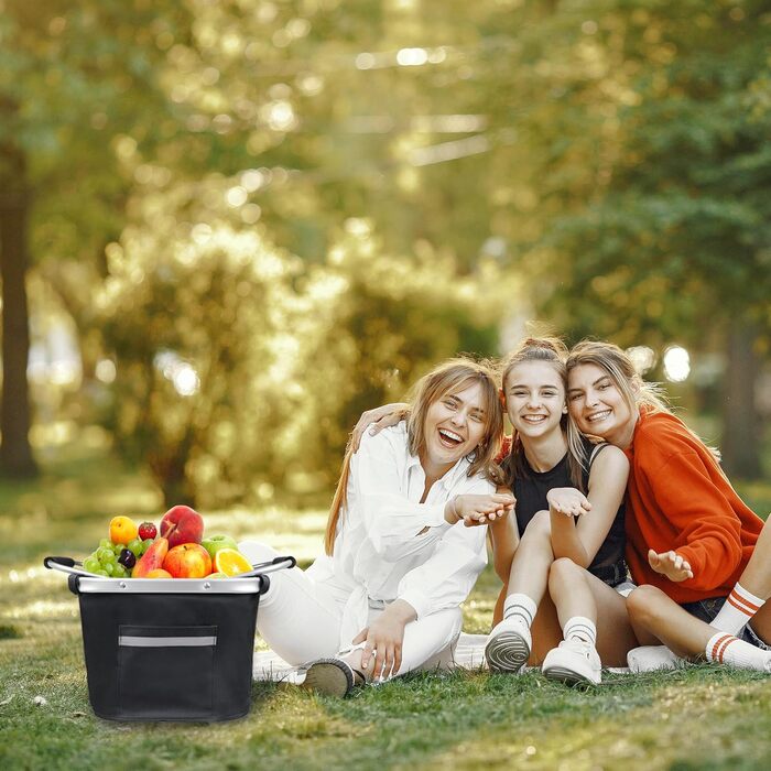 Складаний водонепроникний велосипедний кошик Lemondo – алюмінієвий кошик на кермо з подвійними ручками, 35,5 x 24,5 x 25 см, для покупок, пікніків, транспортування домашніх тварин, аксесуари для велосипеда