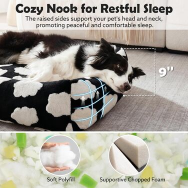 Ортопедичне ліжко для собак JOEJOY XL, прямокутне, чорне, знімний чохол на блискавці, антиковзаюча підкладка, для цуценят та великих собак (107x91x23 см)