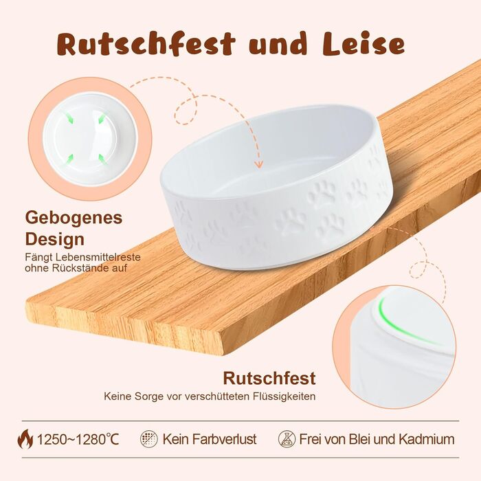 Миска для собак SpunkyJunky з кераміки, подвійна, піднята на підставці з акації, 1250 мл, біла