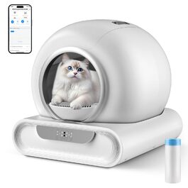 Автоматичний лоток для котів XXL 68л з самоочищенням, низький вхід, керування через додаток, датчик безпеки, для кількох котів